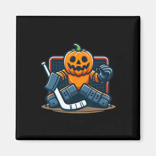 Imã Goleiro de hóquei no gelo de abóbora de Halloween (Frente)