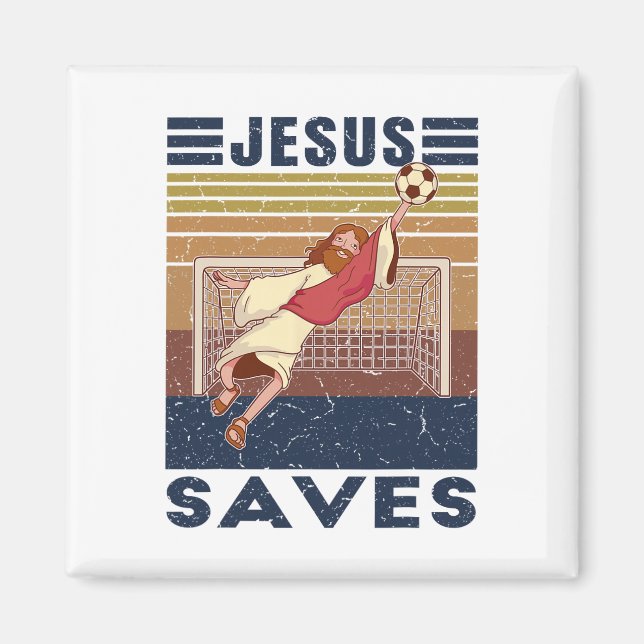 Imã Goleiro Retro Jesus Salva Gol de Futebol  (Frente)