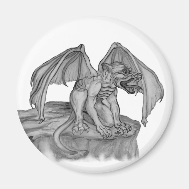 Imã GOLEM - Gargoyle Design preto-e-branco (Frente)