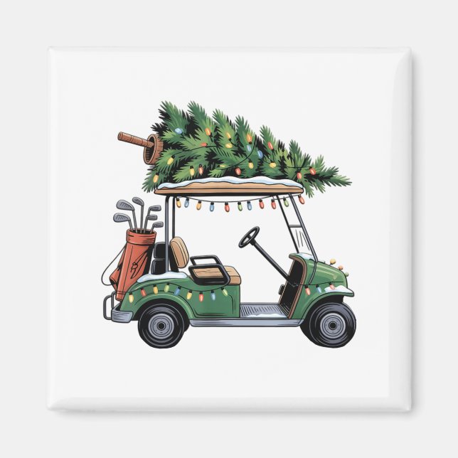Imã Golf Cart Christmas Tree Lights Golfing Golfer Fun (Frente)