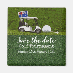 Imã Golf Salve a data com carrinho e bandeira da Austr