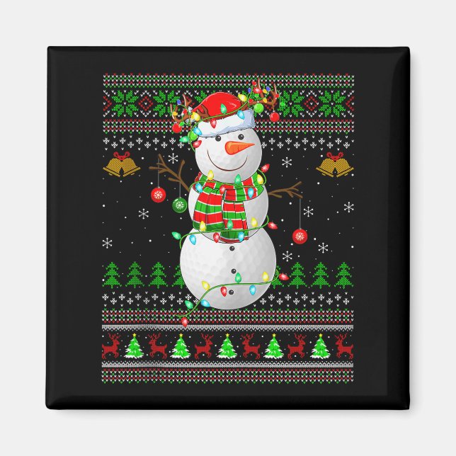 Imã Golf Snowman Ugly Christmas Sweaters Golfing Golfe (Frente)