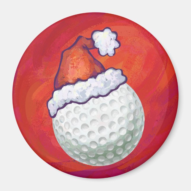 Imã Golfe Ball em Santa Hat em Vermelho (Frente)