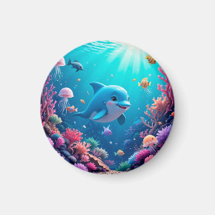 Imã Golfinho Brincalhão e Vida Marinha Colorida
