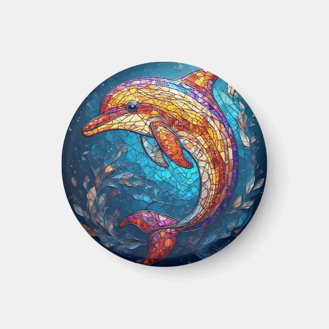 Imã Golfinho em Estilo Artístico de Vitral Intrincado (Frente)