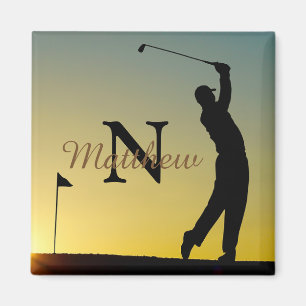 Imã Golfista ao Pôr do Sol Personalizado