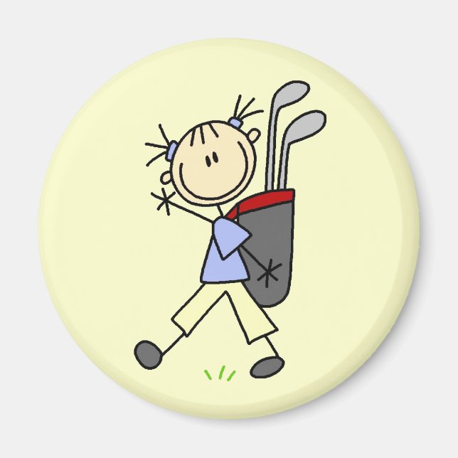 Imã Golfista Menina Com Bolsa e Tacadas (Frente)