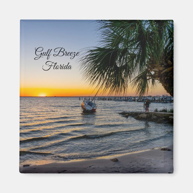 Imã Golfo Breeze Florida Sunset Square Magnet (Frente)