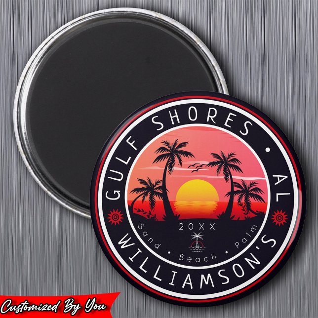 Imã Golfo Shores Alabama Retro Sunset Souvenirs 80s (Criador carregado)