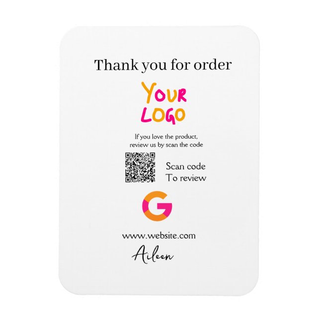 Ímã Google review business logo website scan QR code (Vertical)
