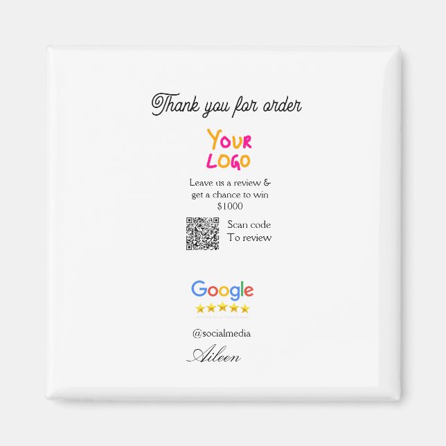 Imã Google review business logo website scan QR code (Frente)