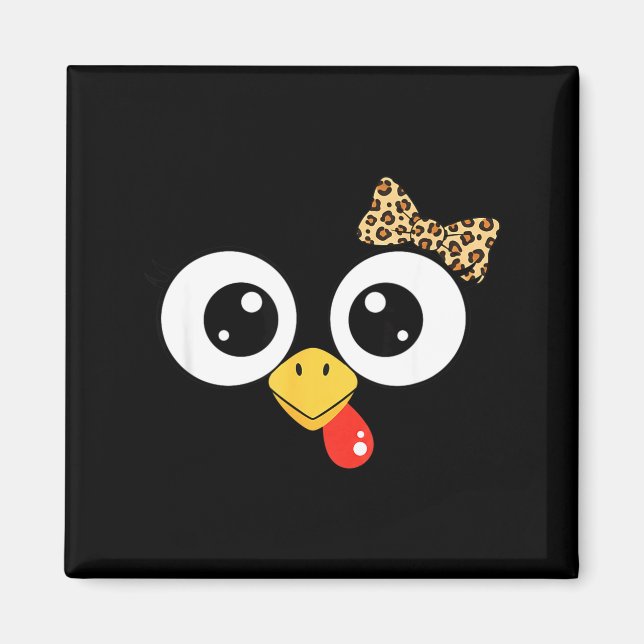 Imã Googly-eyed Turkey With Leopard Bow, Funny Cartoon (Frente)