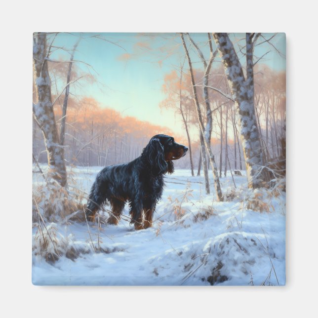 Imã Gordon Setter Deixe Nevar Natal (Frente)