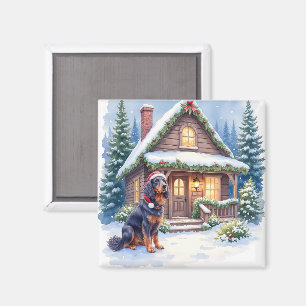 Imã Gordon Setter Lodge Nevado Chapéu de Papai Noel Ar