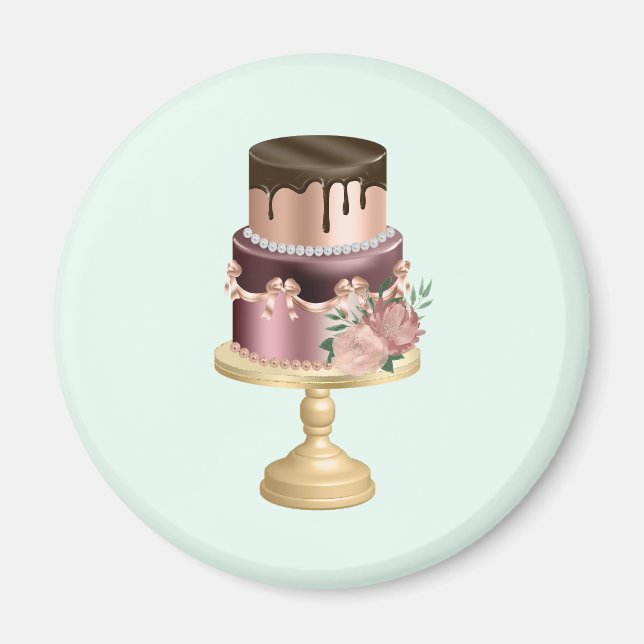 Imã Gotas de chocolate e bolo de luxo Dourado de Rosa (Frente)