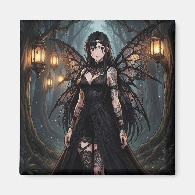 Imã Gothic Anime Fairy Girl in Enchanted Forest (Frente)