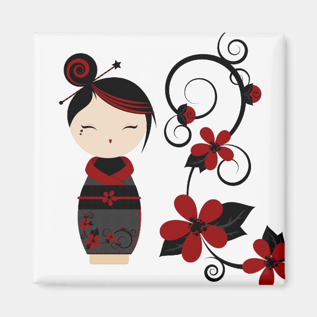 Imã Gothic Kokeshi e Flores Magnet (Frente)