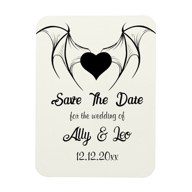 Ímã Gothic Save the Date Dark Romance Bat Wings Heart (Vertical)