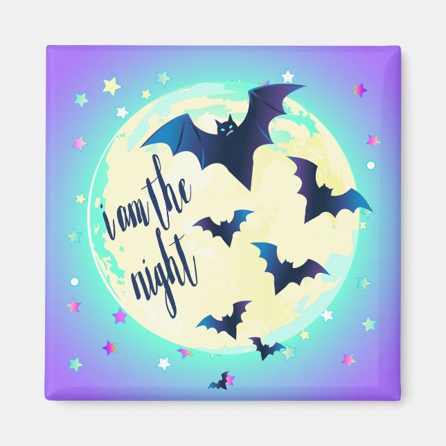 Imã Gótico Pastel Bat Art - Citação "Eu sou a Noite" (Frente)