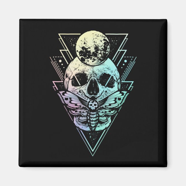 Imã Gótico Pastel Moon Skull Gótica Crescente Wicca Mo (Frente)
