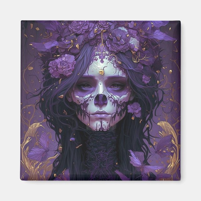 Imã Gótico Skull Woman Dark Fantasy Art (Frente)