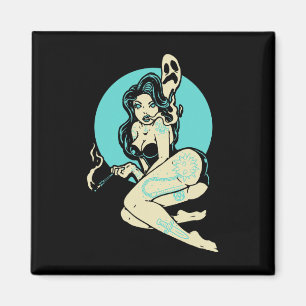 Imã Gótico Tatuado Menina Horror Ghost Moon Rockab