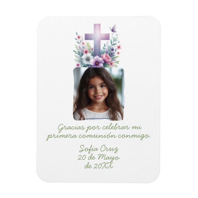 Ímã Gracias Mi Primera Comunitat con Foto Flores (Vertical)