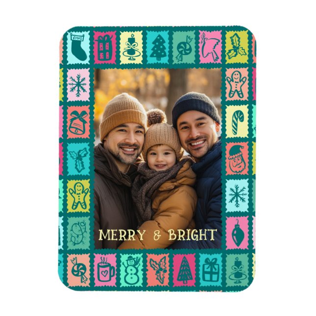 Ímã Grade de Natal Caprichosa Foto Personalizada Cute  (Vertical)