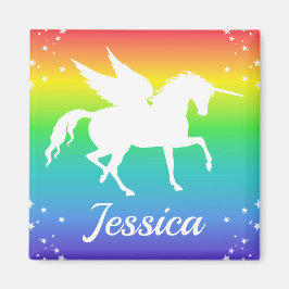 Imã Gradiente Arco-Íris e Silhueta Unicorn com Estrela