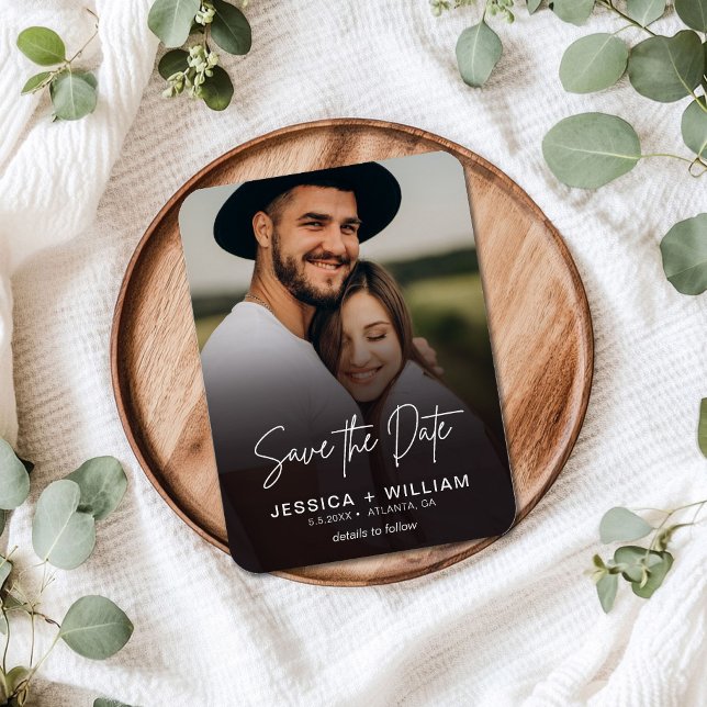 Ímã Gradiente de Foto de Script Elegante Salvar a Data (Criador carregado)