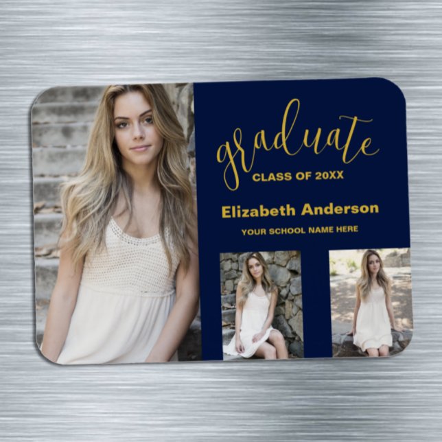 Ímã Graduação de 3 fotos minimalista (Criador carregado)