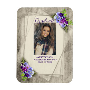 Ímã Graduação de Foto Floral Rustic Pansy