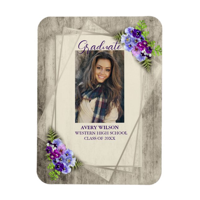 Ímã Graduação de Foto Floral Rustic Pansy (Vertical)