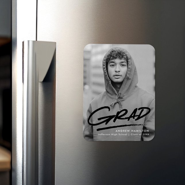 Ímã Graduação de Foto Preta Moderna Dash (Criador carregado)