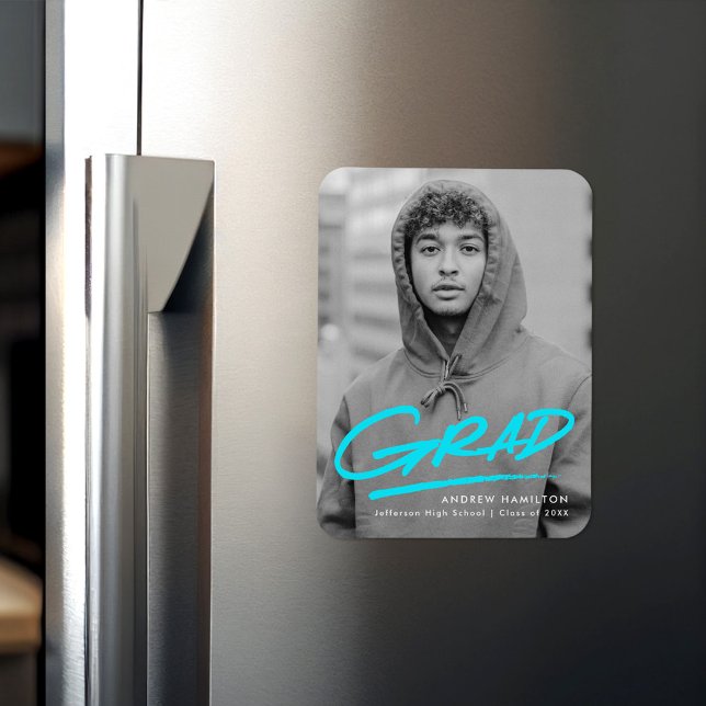 Ímã Graduação de Foto Turquoise Moderna Dash (Criador carregado)