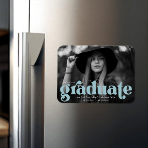 Ímã Graduação de Fotos Azul Céu Tipografia Negrito