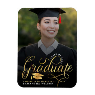 Ímã Graduação de Fotos de Script Dourado Moderno