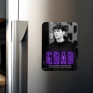 Ímã Graduação de Fotos Verticais do Neon Roxo Modern