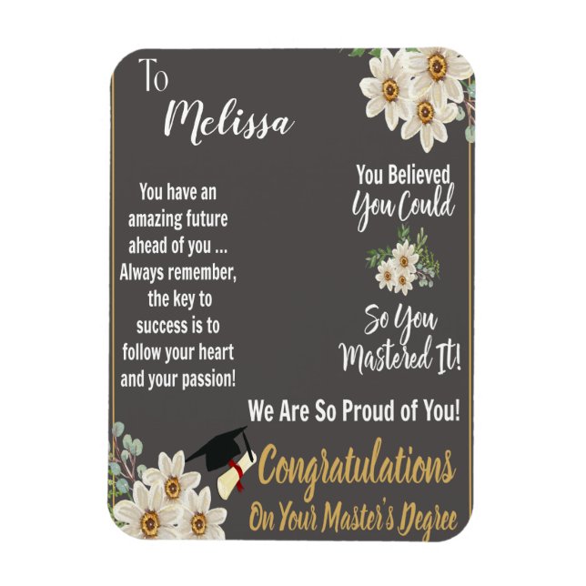 Ímã Graduação personalizada de mestrado (Vertical)