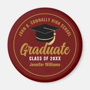 Imã Graduação Personalizada do Formando Dourado Maroon