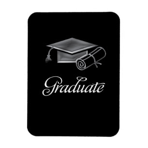 Ímã Graduation Cap and Diploma Black & Silver 3D Look