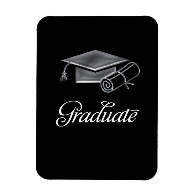 Ímã Graduation Cap and Diploma Black & Silver 3D Look (Vertical)