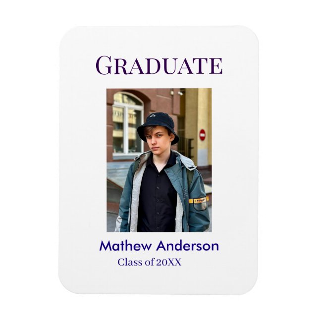 Ímã Graduation photo name class of 20XX blue simple bo (Vertical)