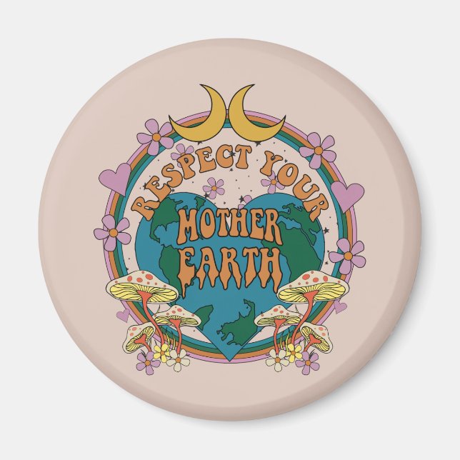 Imã Gráfico da Terra-Mãe Retro dos anos 70 (Frente)