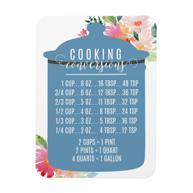 Ímã Gráfico de Conversão de Cozinhar| Jar azul (Vertical)