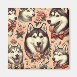Imã Gráfico de Cute Vintage Siberian Husky