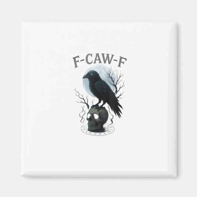 Imã Gráfico de Halloween Caveira de Corvo Gótico F Cro (Frente)