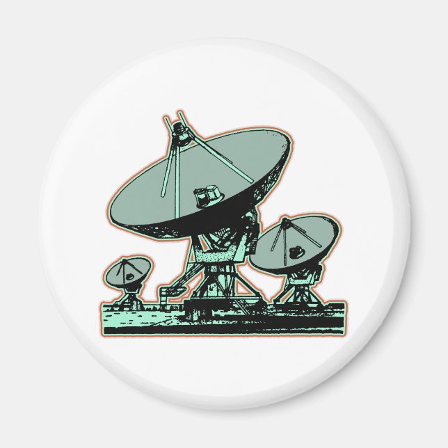 Imã Gráfico de Prato de Satélite Retro (Frente)