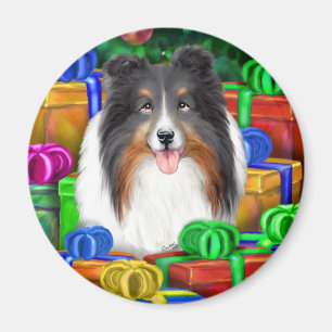Imã Gráficos Abertos de Natal da Sheltie Tricolor