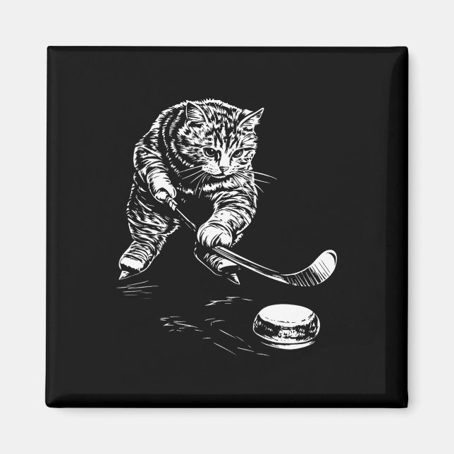 Imã Gráficos de hóquei no gelo de gato engraçado (Frente)